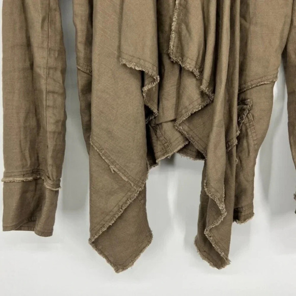 Free People Raw Linen Blend Tan Open Drapey Cardigan Front Buckle XS - Picture 5 of 8